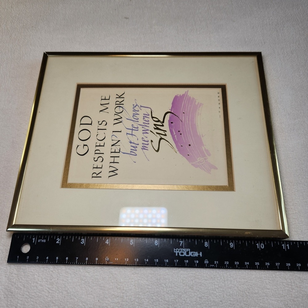 VTG 80's Pastel Tagore Quote Wall Art Pink Gold Framed Religious Christian Sing - Picture 4 of 4